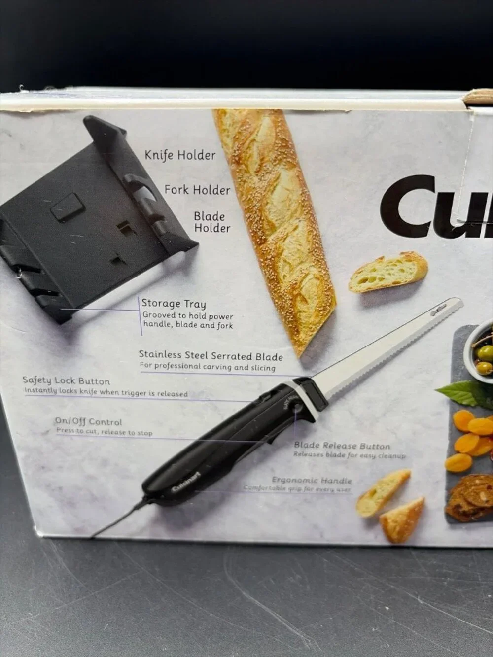 Cuisinart Electric Knife Set Cutting Board Stainless Steel/Black Fork CEK-41 New